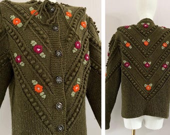 Vintage 1980s Austrian Wool Cardigan With Embroidered Vintage 1980s Austrian Wool Cardigan With Embroidered