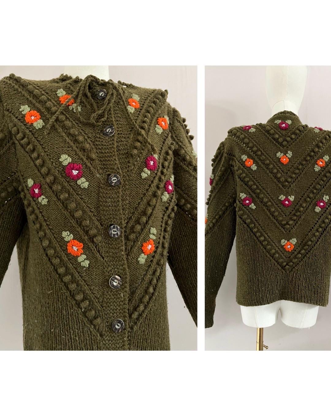 Vintage 1980s Austrian Wool Cardigan With Embroidered Vintage 1980s Austrian Wool Cardigan With Embroidered