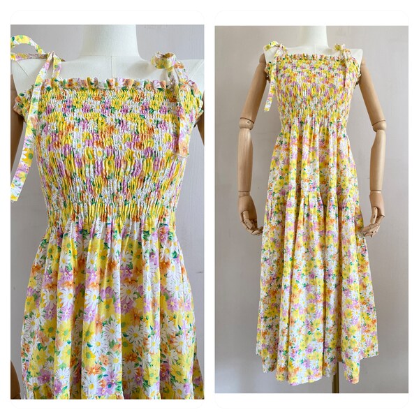 Yellow Floral Smocked Dress main image 0