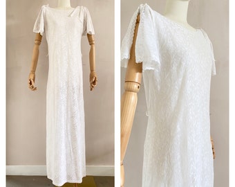 Vintage 1960s white cotton lace dress - 60s long maxi crochet robe