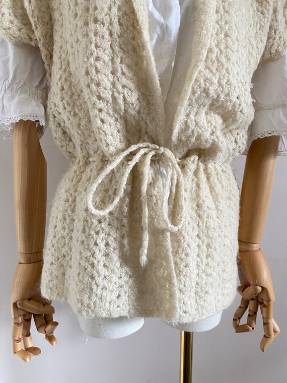 Vintage 70s cream white crochet waistcoat - 1970s… - image 6