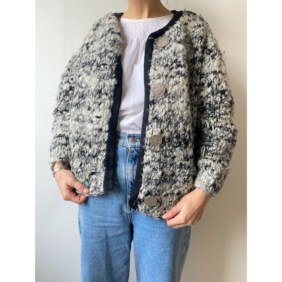 Vintage knitted wool cardigan with coin buttons an