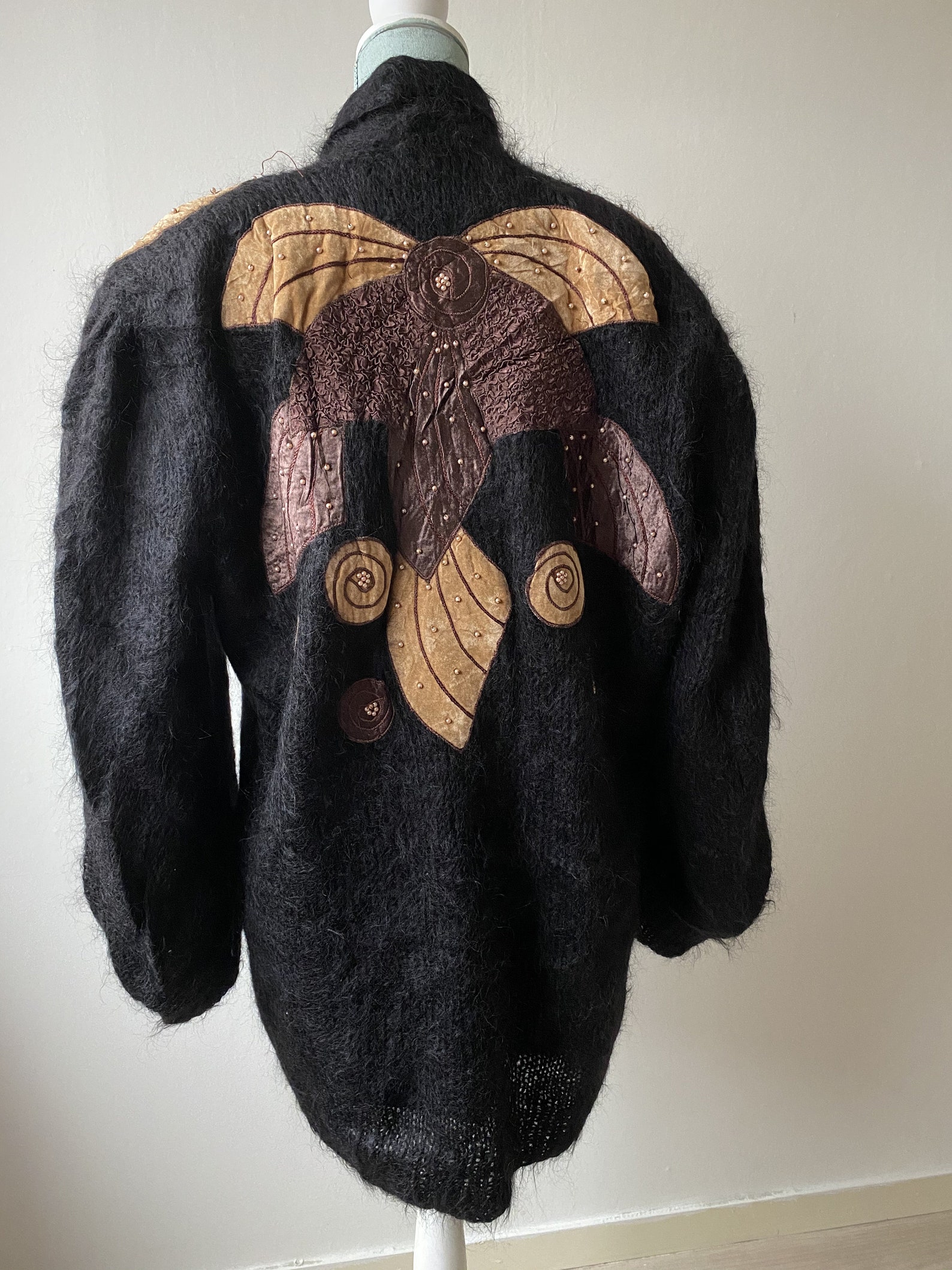 Vintage oversized mohair black cardigan with applications | Etsy