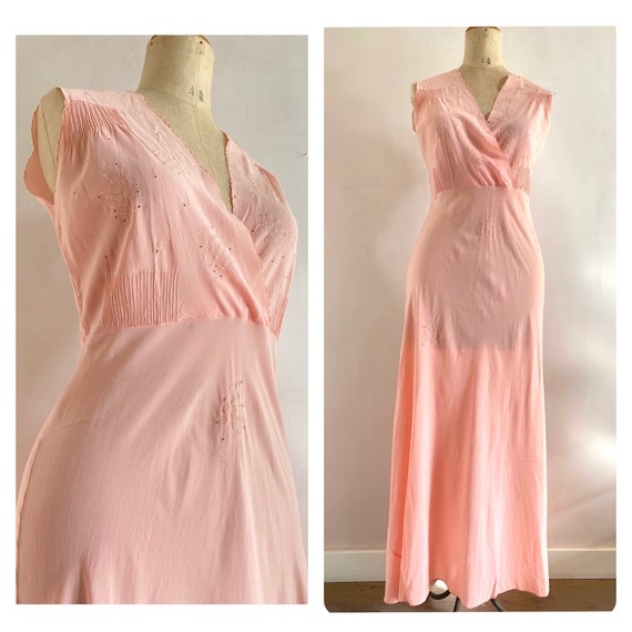 Vintage 1940s Silk Nightgown - Vintage Pink Silk … - image 1