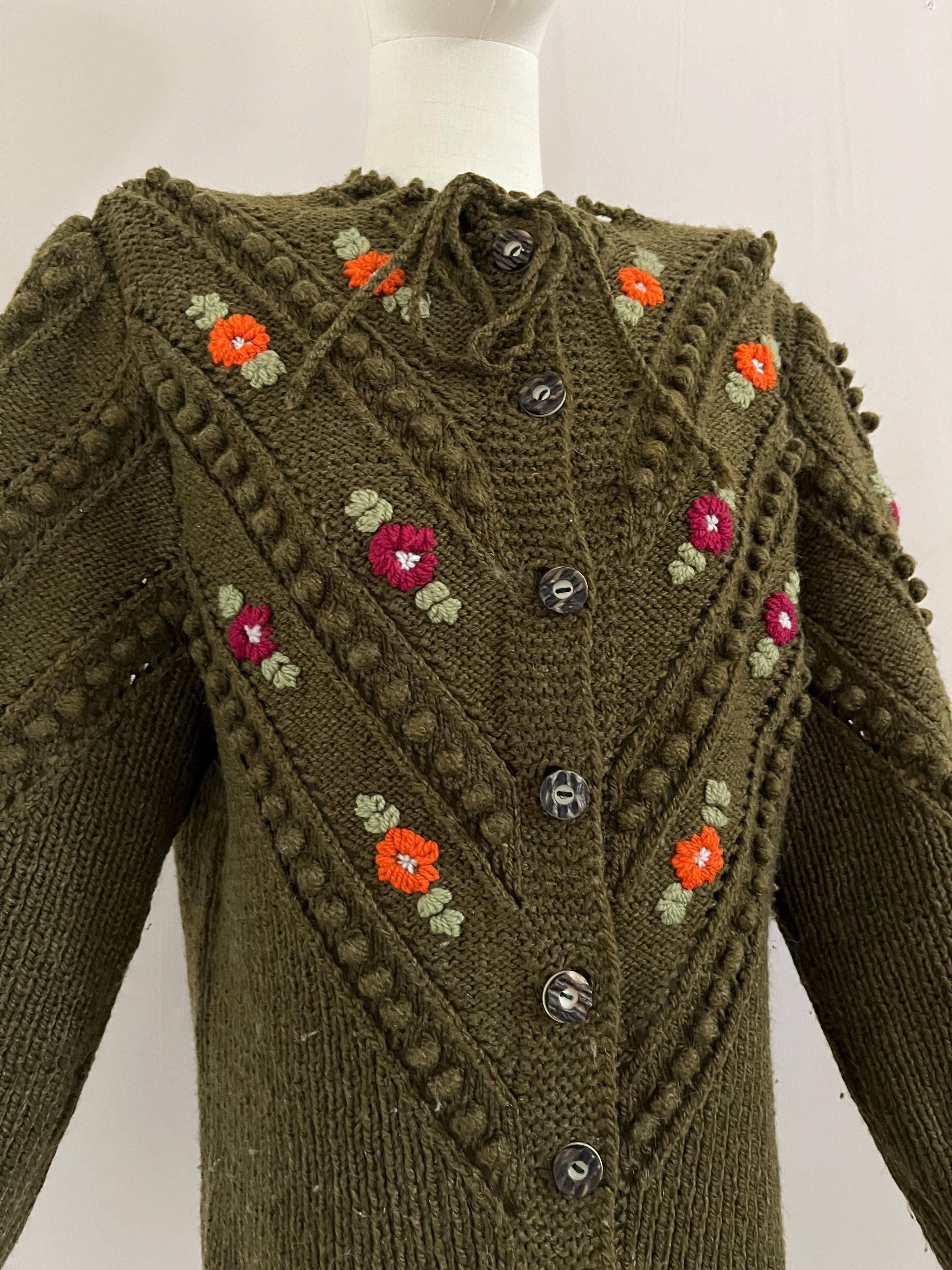 Vintage 1980s Austrian Wool Cardigan With Embroidered Vintage 1980s Austrian Wool Cardigan With Embroidered