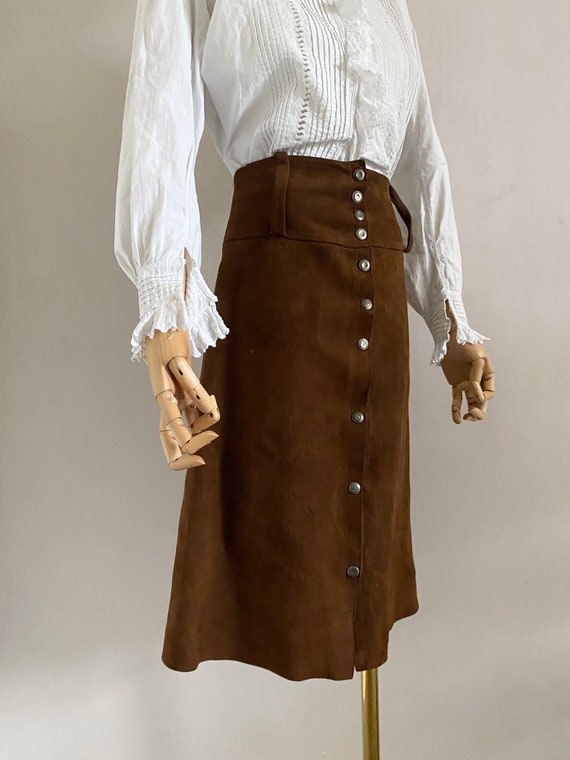 Vintage 60 brown suede midi skirt - 1960s leather… - image 5
