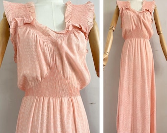 Camisón vintage de seda rosa con estampado floral de los años 40, talla S - 40, lencería para dormir, camisón
