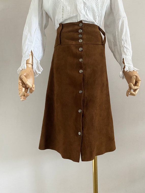 Vintage 60 brown suede midi skirt - 1960s leather… - image 4