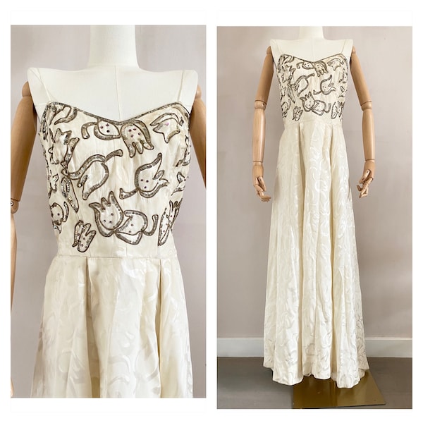 robe de soirée cocktail vintage des années 30 taille XS - robe de soirée bustier en rayonne perlée des années 1930