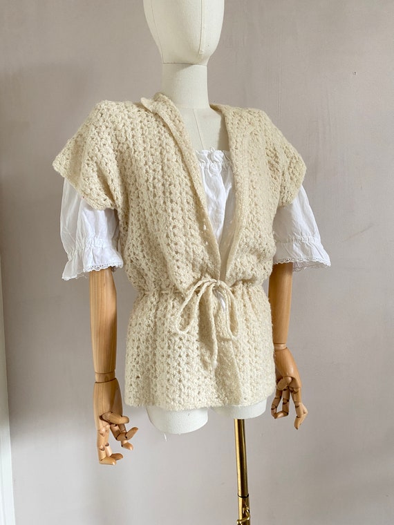 Vintage 70s cream white crochet waistcoat - 1970s… - image 4