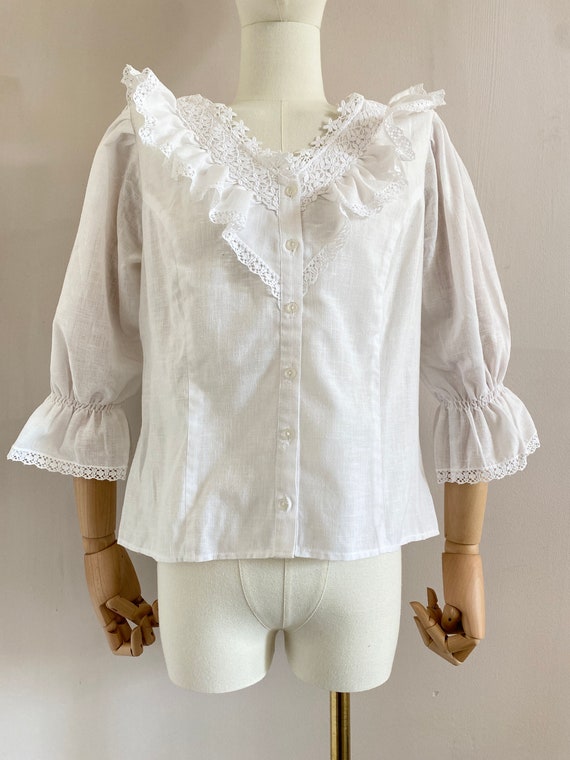 Vintage 1980s cotton ruffle blouse size xs- vinta… - image 3