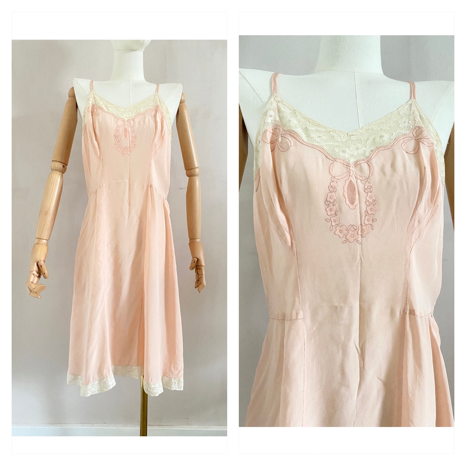 Vintage 40s Silk Pink Slipdress 1940s Lace Pastel Nightgown - Etsy