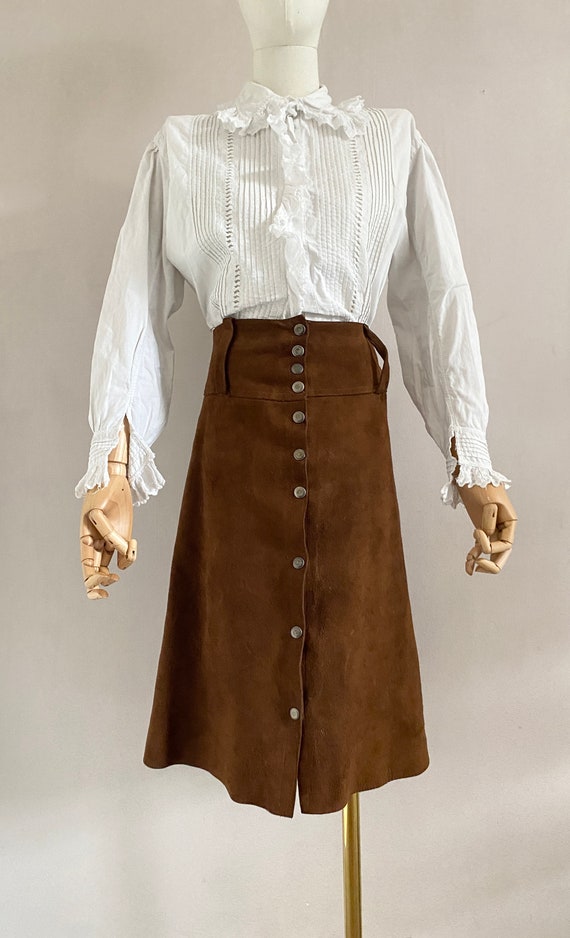 Vintage 60 brown suede midi skirt - 1960s leather… - image 2