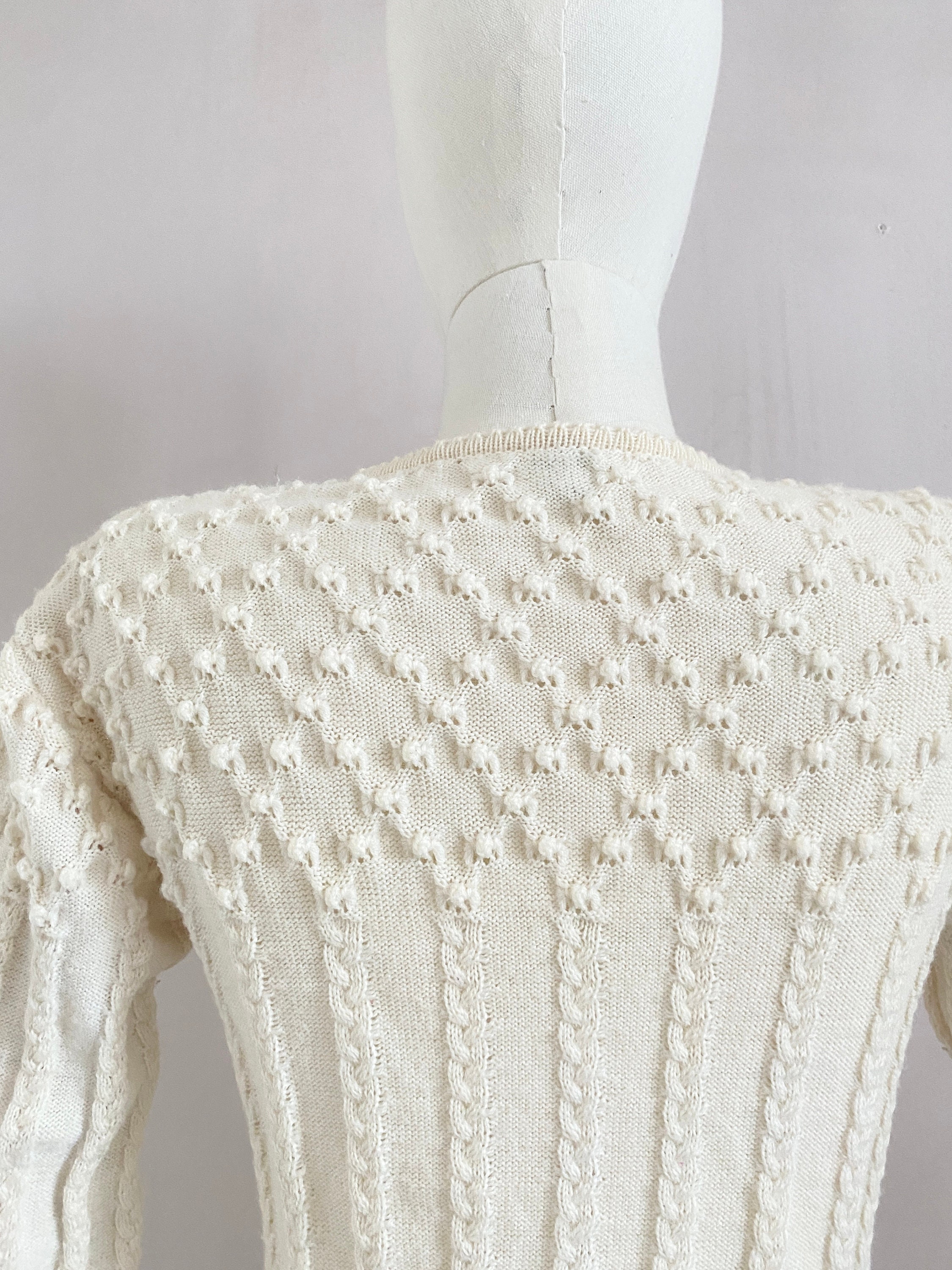 Vintage 80s Cream White Austrian Cardigan With Embroidered