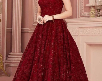 New Beautiful Georgette Gown With Heavy Embroidery Sequence Work And Net Dupatta For Women