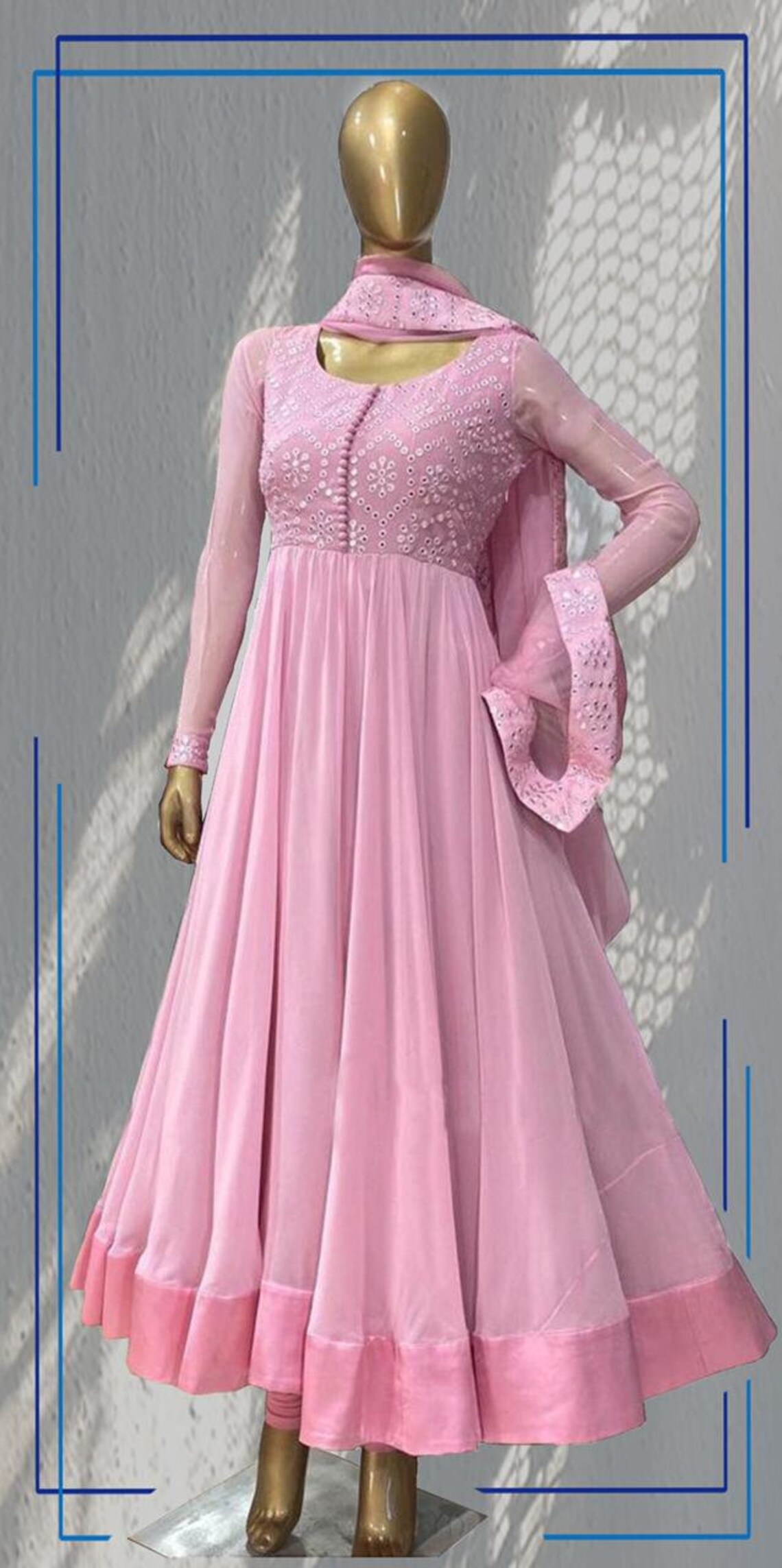 Beautiful Pink Gown With Embroidery Work And Etsy