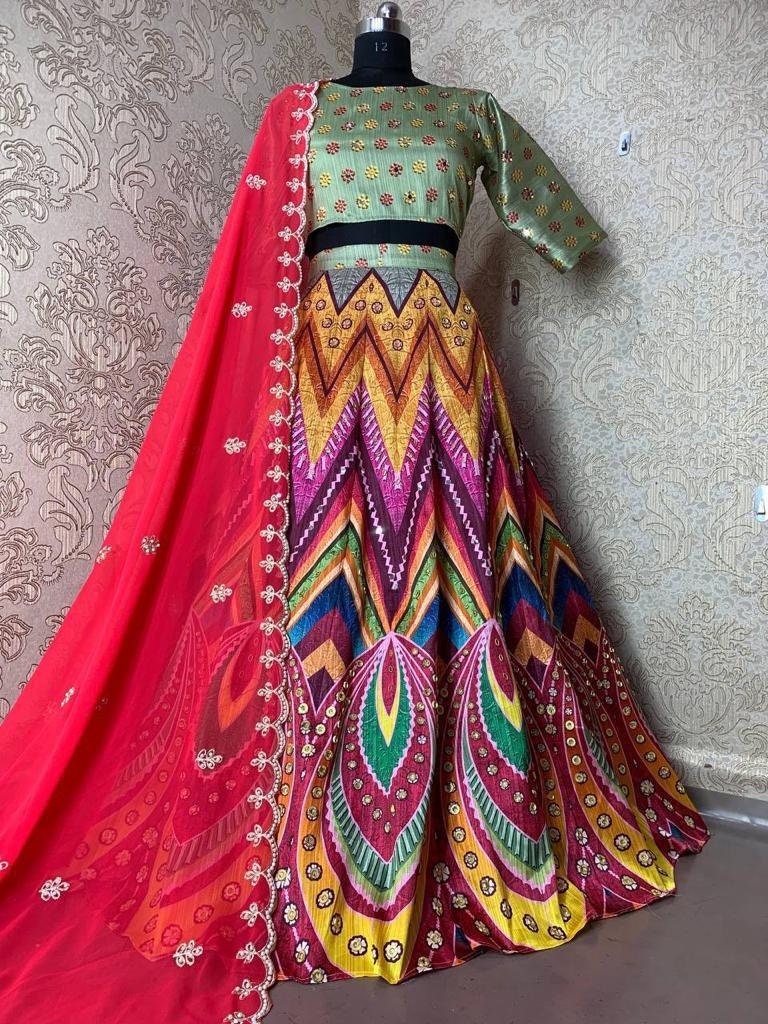 Navrati Heavy Mulberry Silk Lehenga Choli With Fancy Digital | Etsy