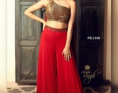 Designer Georgette Blouse Palazzo With Zari And Sequence Work With Baglory Silk Crop Top For Women-Fancy Dress