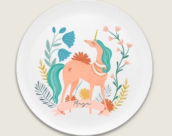 Children's tableware with unicorn name, made of melamine, personalized children's tableware, christening gift, children's tableware for girls