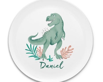 Kindergeschirr, BPA frei, Kinderteller mit Namen, personalisiert, Taufgeschenk, Geschenk Geburt, Kindergeschirr Set Melamin, Dino, T-Rex