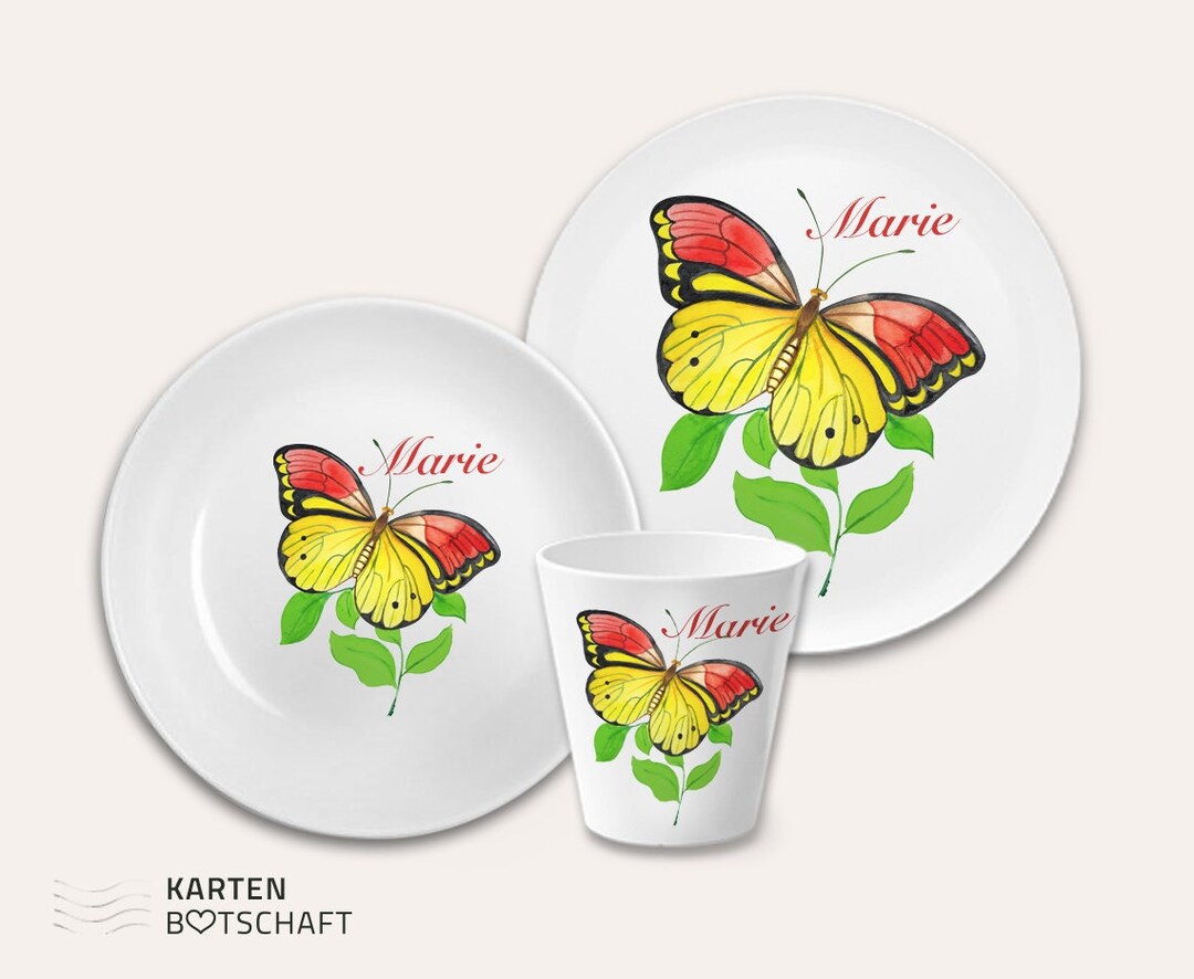 Children's Crockery Butterfly With Name Made of Melamine Etsy UK