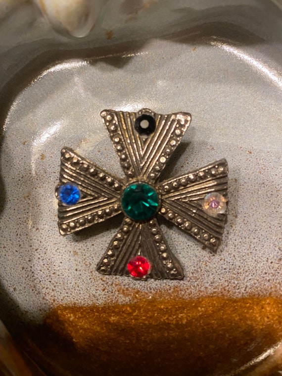 Unique vintage brooch with colored rhinestones - image 1