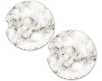 Set of 4 Thirstystone NMCH002 Old Hollywood Square White Marble Coasters with Silver Tone Edge