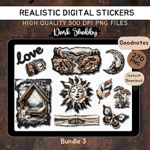 270 Realistic Dark shabby chic digital stickers | Goodnotes stickers | Vintage digital stickers | Junk journal stickers | Boho stickers