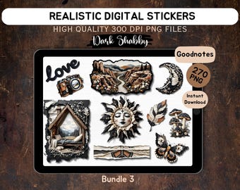 270 Realistic Dark shabby chic digital stickers | Goodnotes stickers | Vintage digital stickers | Junk journal stickers | Boho stickers