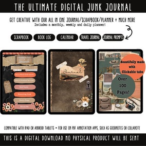 Digital junk journal, digital planner, digital diary, goodnotes journal, hyperlinked journal, IPad journal, Vintage journal, Self care
