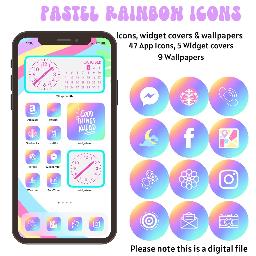 Ios App Icons - iPhone Icons - Rainbow Icons - Widget Covers - Phone ...