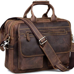 Bolso bandolera de piel flor hecho a mano, maletín de piel para hombre, bolso de piel para portátil, bolso bandolera grande, regalo de Navidad.