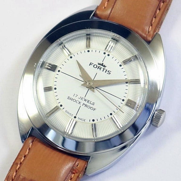 Vintage Fortis Swiss Made Hand Winding Mens Wrist watch | white dial | mechanical | stainless steel | gift for men for him | a1018li01