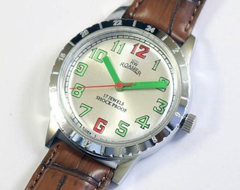 Vintage Roamer Swiss Made Hand Winding Mens Wrist watch | mechanical | stainless steel | gift for men for him | a1003li18