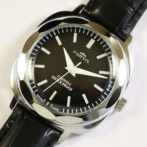 Orologio da polso da uomo Fortis Vintage Swiss Made a carica manuale, ricondizionato, quadrante nero, cassa a cuscino da 37 mm, meccanico, regalo per uomo #1091-71