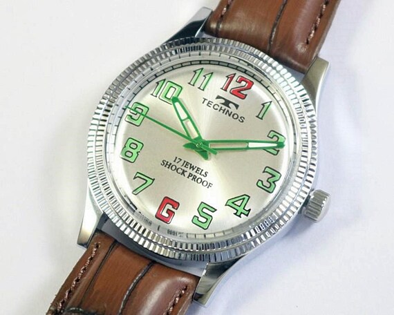 Vintage Technos Swiss Made Mens Wrist Watch Refurbished Hand 