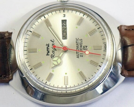 Montre Automatique Homme HMT Rajat 1980 - Mouvement Mécanique - Acier Et Cuir - Occasion