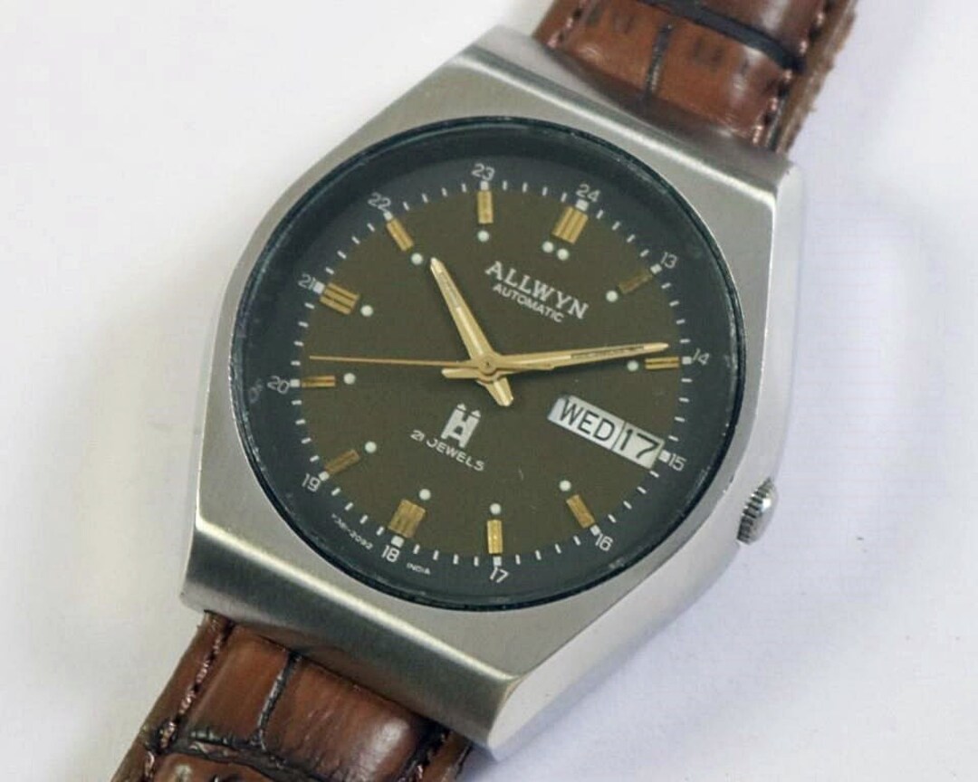Vintage Allwyn Automatic Indian Mens Wrist Watch Mechanical 21 Jewels ...