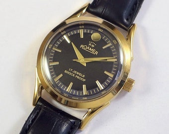 vintage Roamer Swiss Made montre-bracelet pour homme à remontage manuel | cadran noir | mécanique | acier inoxydable | cadeau homme pour lui | a1013li02