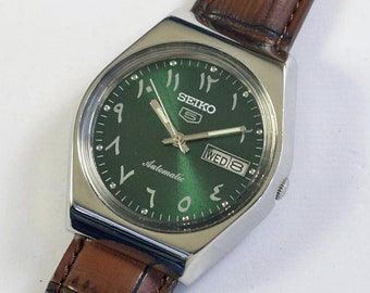 montre-bracelet pour homme japonaise Seiko 5 automatique vintage rénovée | mécanique | jour jour | acier inoxydable | cadeau homme pour lui | a1027li28