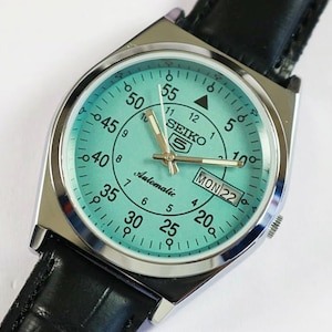 Reloj de pulsera Seiko 5 automático 6309A vintage renovado para hombre, estilo japonés, esfera azul, acero inoxidable, regalo para hombre #2012-20