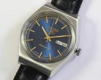 montre-bracelet pour homme japonaise Seiko 5 automatique vintage rénovée | mécanique | jour jour | acier inoxydable | cadeau homme pour lui | a1028li30