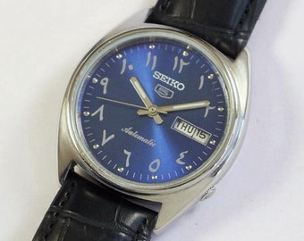 montre-bracelet pour homme Seiko 5 Automatic Japon vintage reconditionnée | mécanique | jour jour | acier inoxydable | cadeau homme pour lui | a1027li30