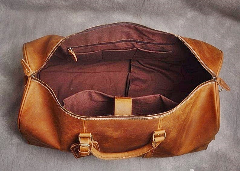 Leather Duffle Bag Mens Leather Weekend Bagpersonalized Etsy