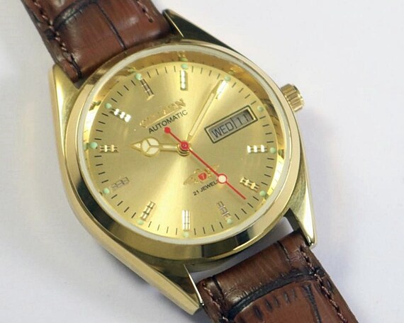 Vintage Refurbished Citizen Eagle 7 Automatic Japan Mens Wrist Watch Exhibition Back Golden Dial Gold Plated Gift for Men for Him 1012 15 Etsy Canada