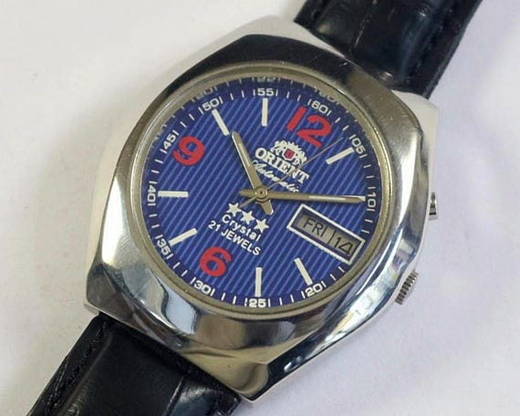 Vintage Orient 3 Star Crystal Automatic Japan Mens Wrist Watch Mechanical 21 Jewels Day Date Stainless Steel Gift for Men for Him 1066 14 Etsy Canada