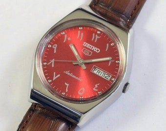 montre-bracelet pour homme japonaise Seiko 5 automatique vintage rénovée | mécanique | jour jour | acier inoxydable | cadeau homme pour lui | a1027li29