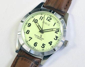 Swiss Made Vintage Handaufzug Herren Armbanduhr | Leuchtziffern | mechanisch | Edelstahl | Geschenk für Männer für Ihn | a3001 li04