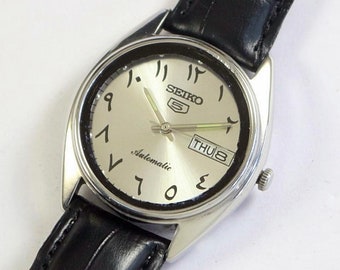 montre-bracelet pour homme Seiko 5 Automatic Japon vintage reconditionnée | mécanique | jour jour | acier inoxydable | cadeau homme pour lui | a1027li26