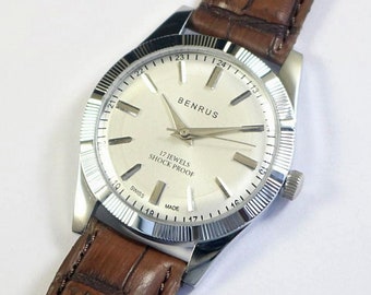Vintage Benrus Swiss Made Hand Winding Mens Wrist watch | silver dial | mechanical | stainless steel | gift for men for him | a1008li11